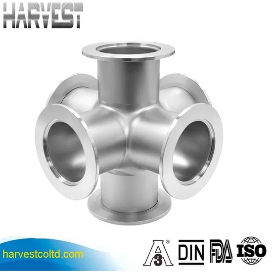 Customized 6 Way Cross Welding Butt Straight Crossstainless Steel Vacuum Pipe Fitting